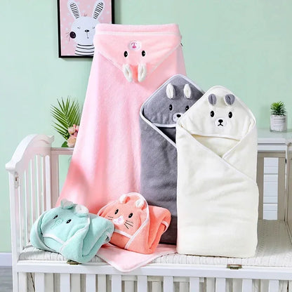 Toddler Bathrobe Warm Sleeping Swaddle Wrap Baby Hooded Bath Towels Cartoon Animal Soft Towel Blanket