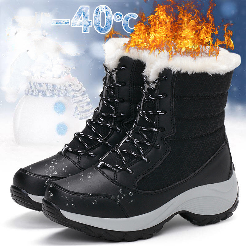 Winter Women Heels Boots Waterproof Platform Ankle Boots Plush Snow Boots Warm Outdoor Short Boots  1