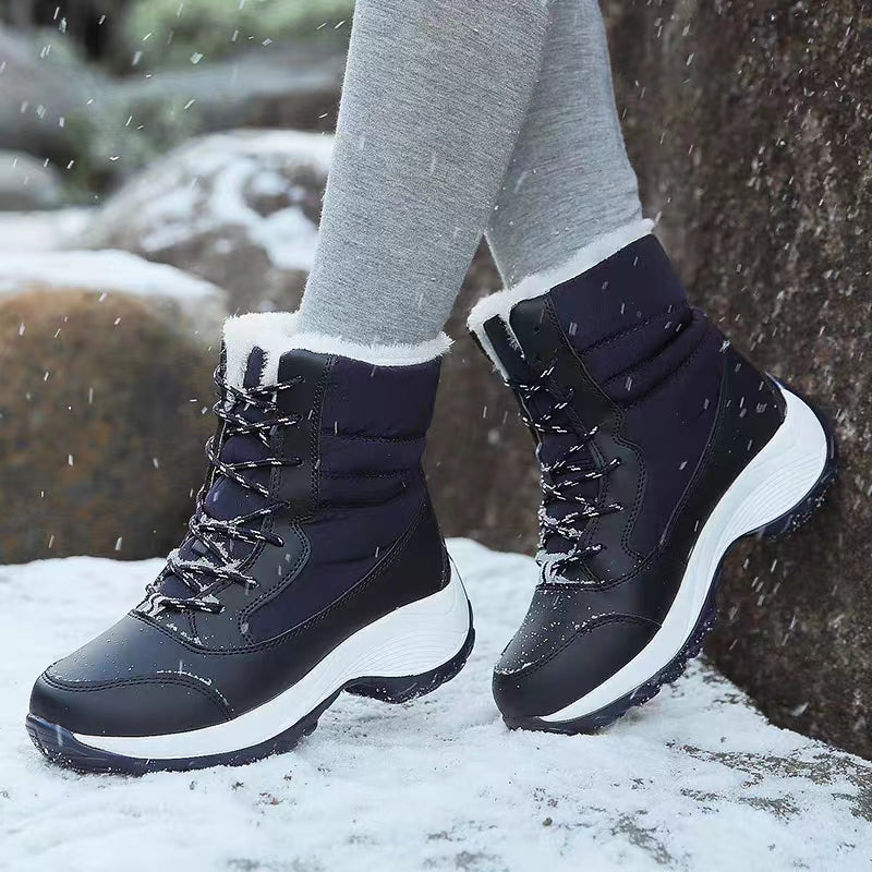 Winter Women Heels Boots Waterproof Platform Ankle Boots Plush Snow Boots Warm Outdoor Short Boots  4