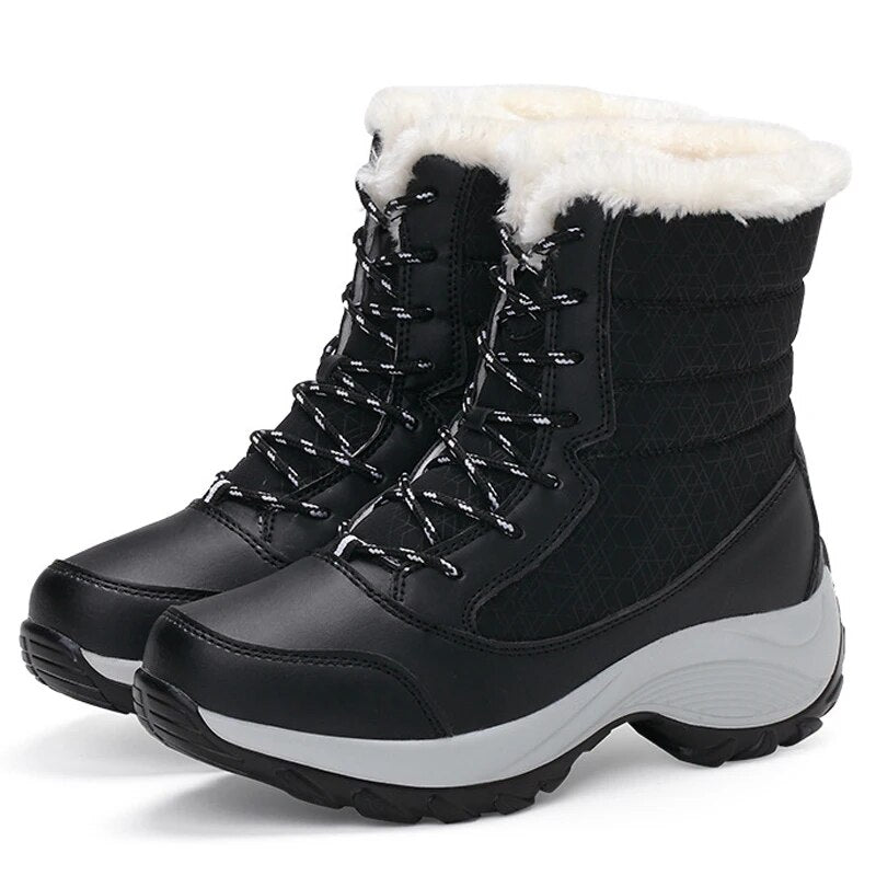 Winter Women Heels Boots Waterproof Platform Ankle Boots Plush Snow Boots Warm Outdoor Short Boots  8