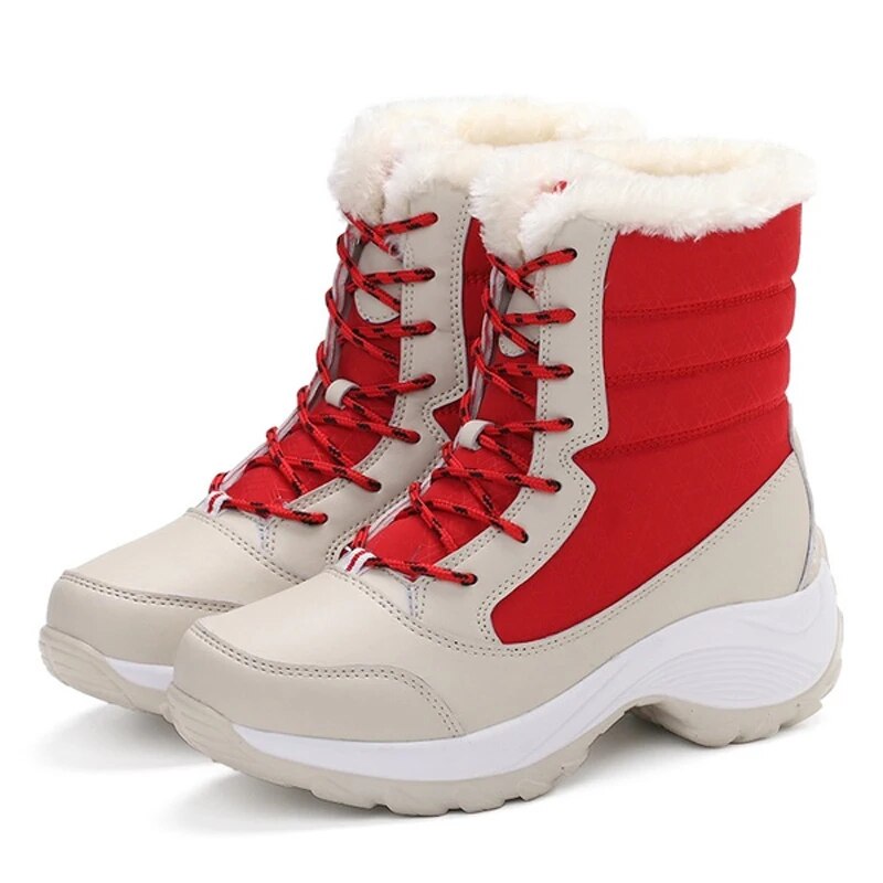 Winter Women Heels Boots Waterproof Platform Ankle Boots Plush Snow Boots Warm Outdoor Short Boots  9