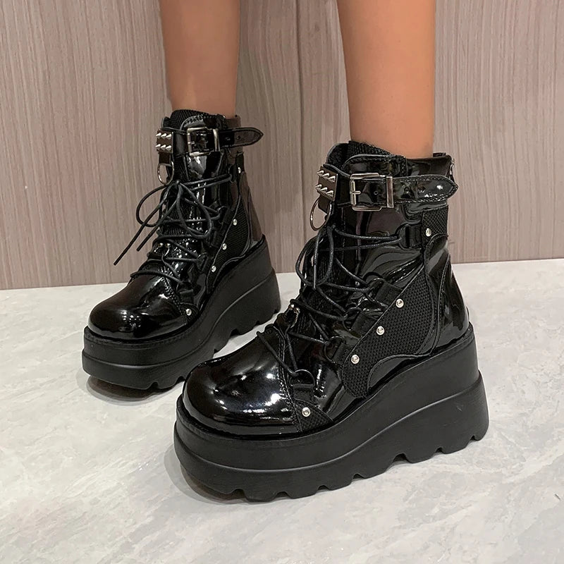 Womens Ankle Boots Autumn Fashion Platform Wedges High Heels Cosplay Zip Design Short Boots For Wom 1