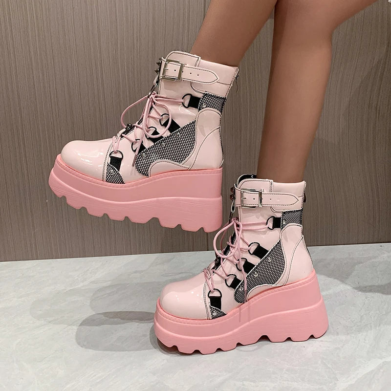 Womens Ankle Boots Autumn Fashion Platform Wedges High Heels Cosplay Zip Design Short Boots For Wom 3