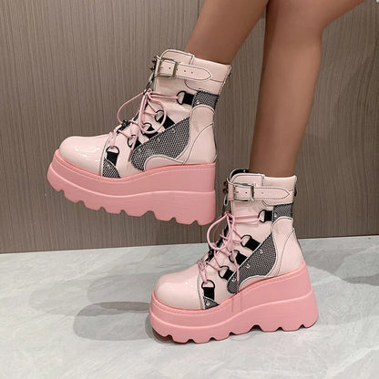 Womens Ankle Boots Autumn Fashion Platform Wedges High Heels Cosplay Zip Design Short Boots For Wom 3