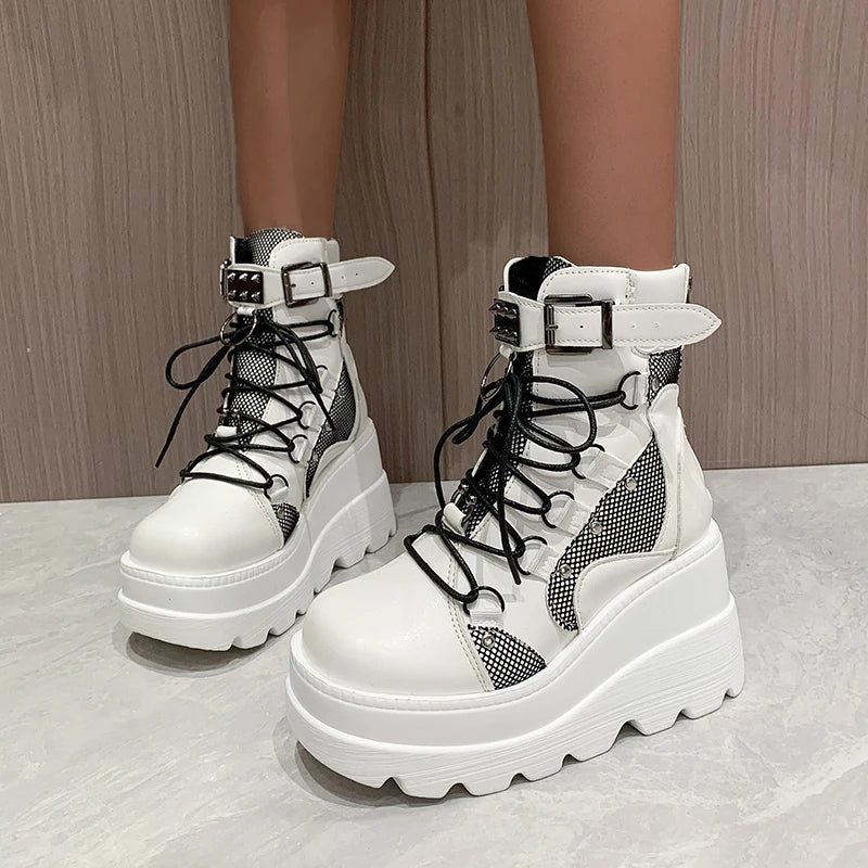 Womens Ankle Boots Autumn Fashion Platform Wedges High Heels Cosplay Zip Design Short Boots For Wom 2