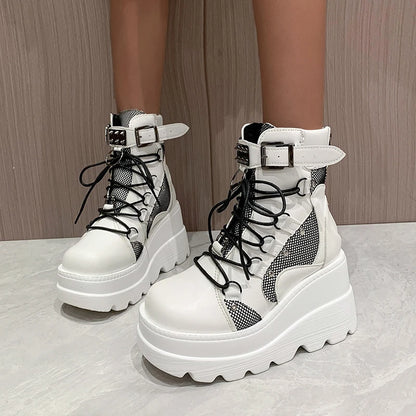 Womens Ankle Boots Autumn Fashion Platform Wedges High Heels Cosplay Zip Design Short Boots For Wom 2