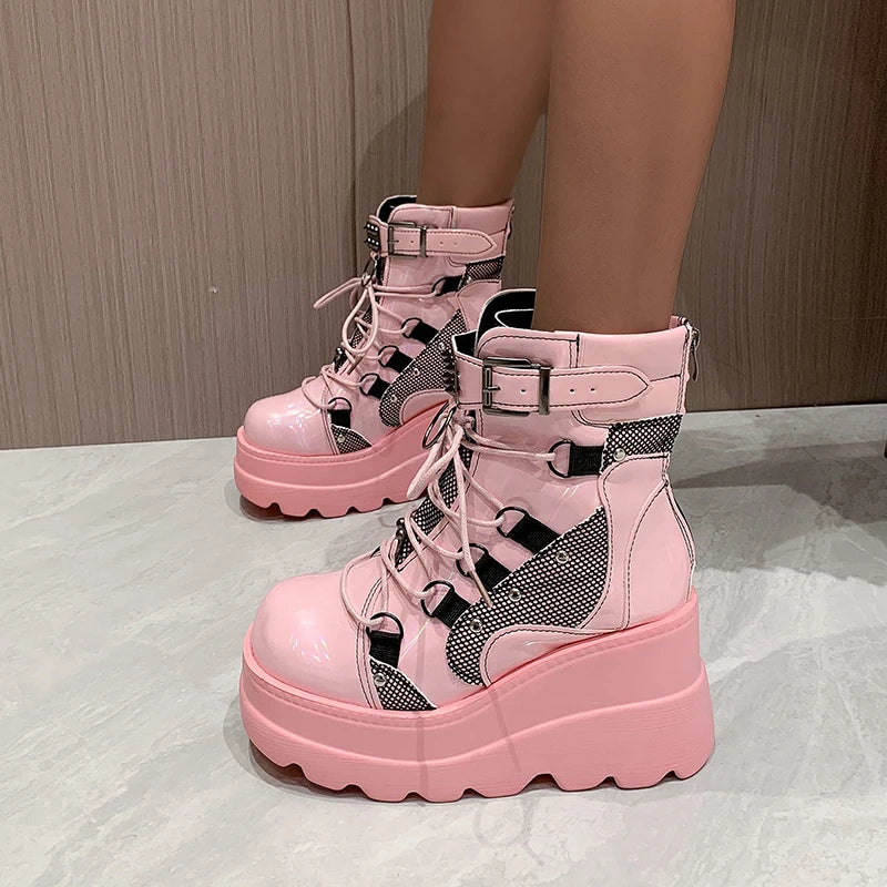 Womens Ankle Boots Autumn Fashion Platform Wedges High Heels Cosplay Zip Design Short Boots For Wom 5