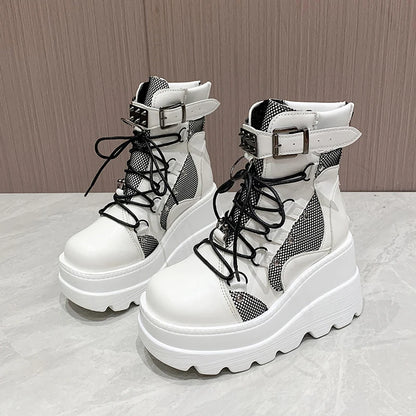 Womens Ankle Boots Autumn Fashion Platform Wedges High Heels Cosplay Zip Design Short Boots For Wom 7