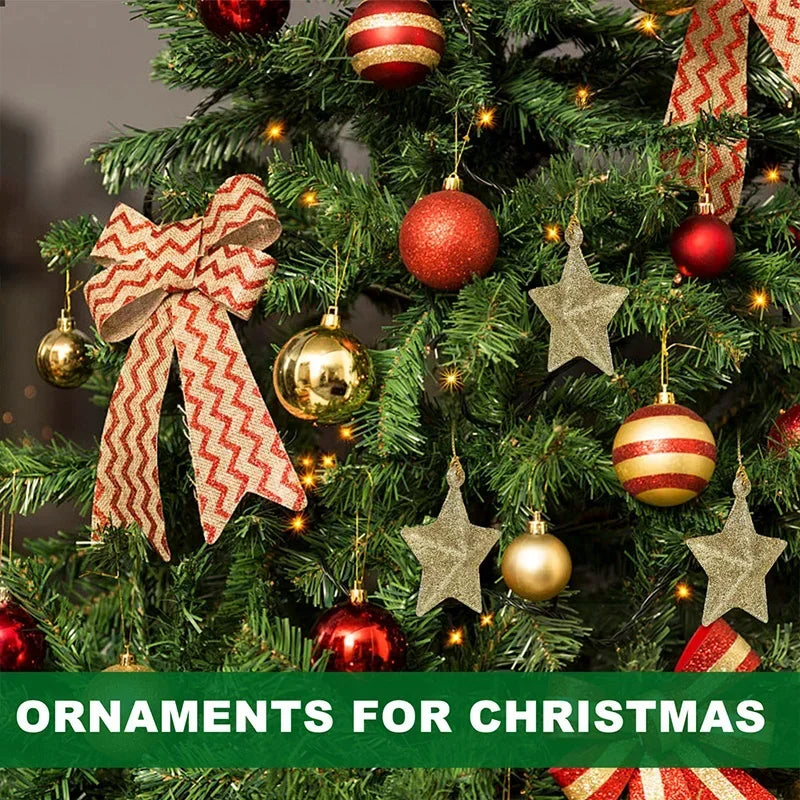 Gold Glitter Star Ornaments Christmas Tree Pendant Festive Party Decorations 3