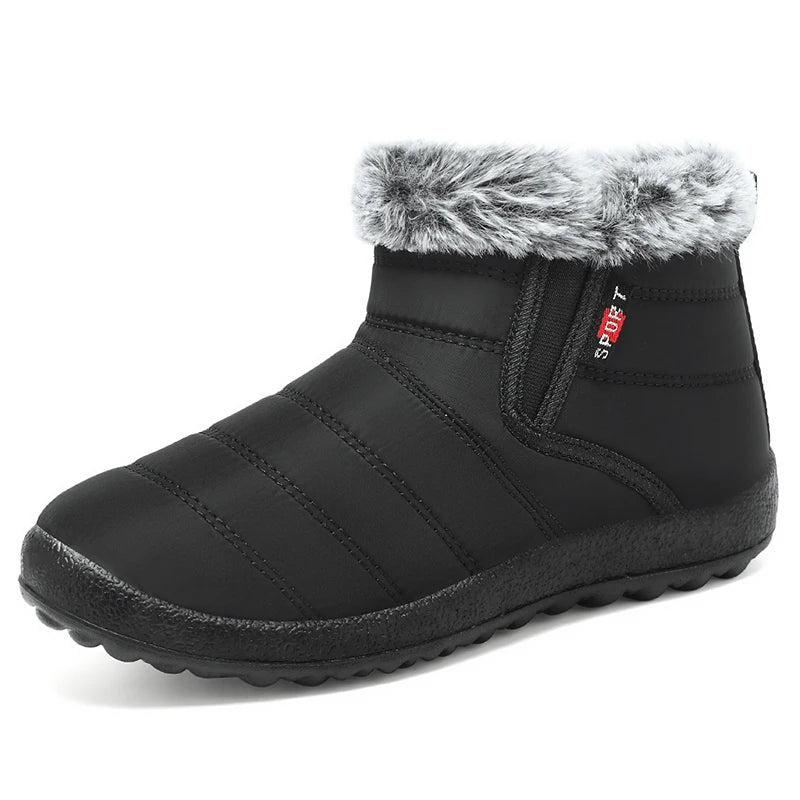 New Women's Ankle Boots Slip On Snow Boots for Winter Warm Fur Black Winter Footwear for Women