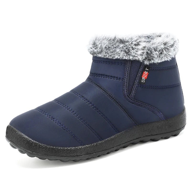 New Womens Ankle Boots Slip On Snow Boots For Winter Warm Fur Black Winter Footwear For Women 9