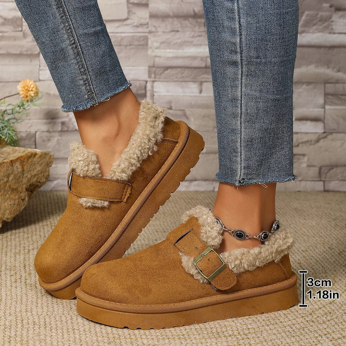 Fleece Lined Bean Bean Fur Boots Casual Shoes Thickened Snow Boots Rubber Bottom Round Toe Korean S 6