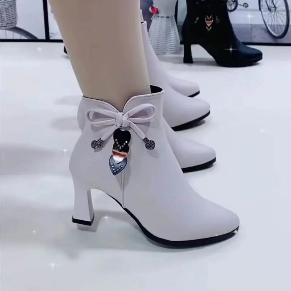 New HighHeeled Boots For Women Waterproof White Taiwan Zip Boots Spring Autumn Single Boots 3