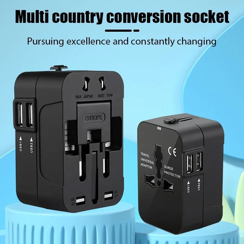Universal Travel Adapter with Dual USB Ports for EU UK US and AU Outlets