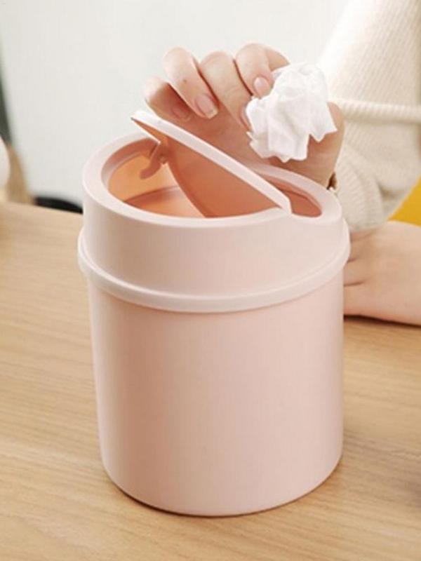 Compact Small Trash Can Tube With Cover, Mini Desktop Bin for Bedroom, Clean Storage Box for Desk