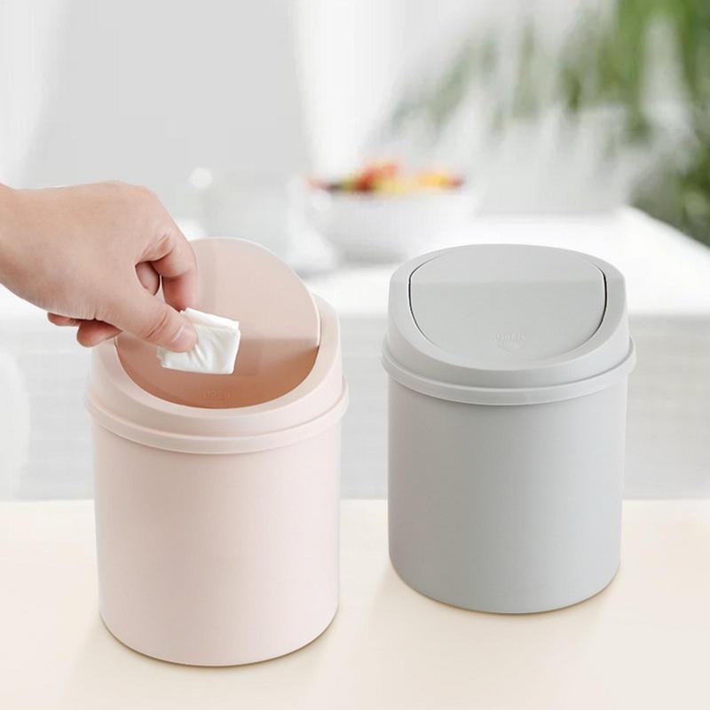 Compact Small Trash Can Tube With Cover, Mini Desktop Bin for Bedroom, Clean Storage Box for Desk