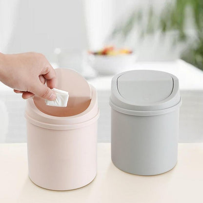Compact Small Trash Can Tube With Cover, Mini Desktop Bin for Bedroom, Clean Storage Box for Desk