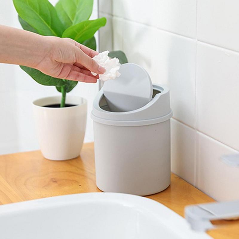 Compact Small Trash Can Tube With Cover, Mini Desktop Bin for Bedroom, Clean Storage Box for Desk