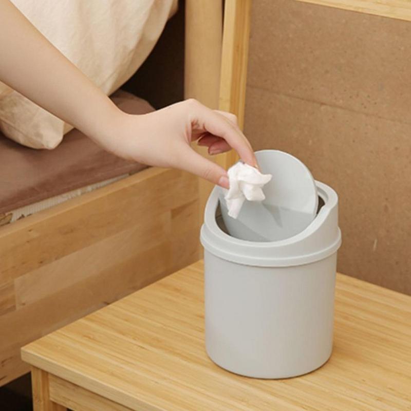 Compact Small Trash Can Tube With Cover, Mini Desktop Bin for Bedroom, Clean Storage Box for Desk