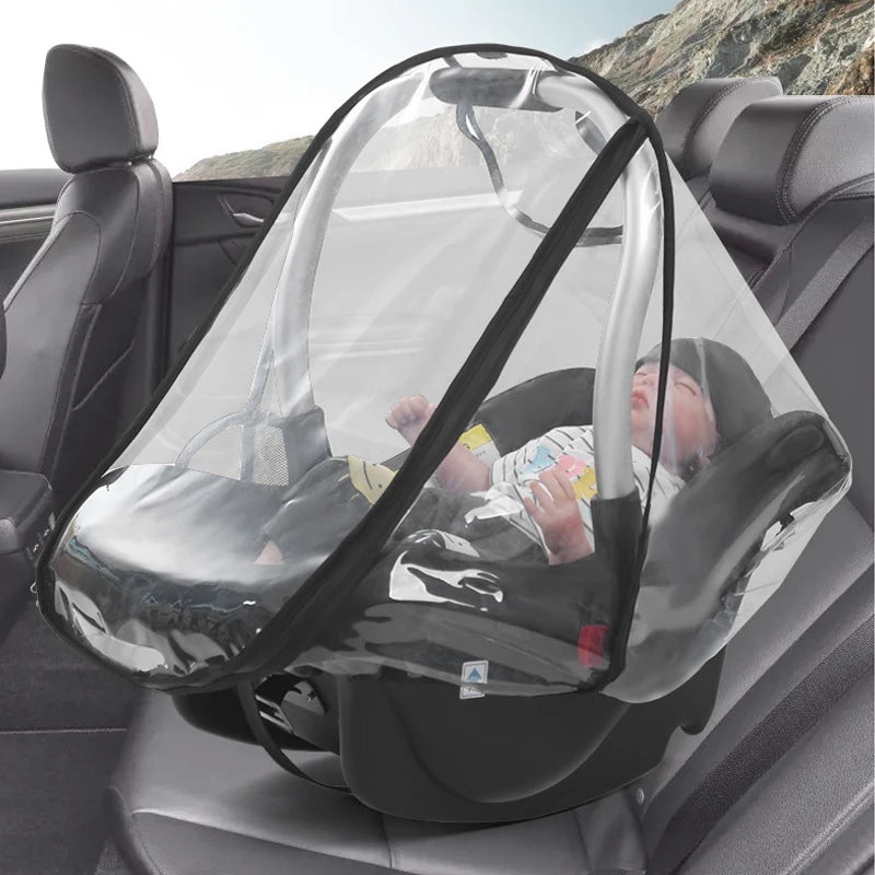 Windproof Baby Safety Seat Rain Cover, Transparent EVA Stroller, Dust Cover with Mosquito Net for Baby Carriage
