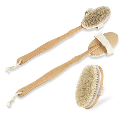 Natural Bristle Back Scrubber Shower Brush With Detachable Wooden Handle Dry Skin Exfoliating Body  1
