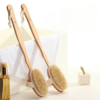 Natural Bristle Back Scrubber Shower Brush With Detachable Wooden Handle Dry Skin Exfoliating Body  6