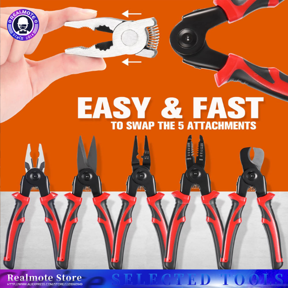 Multi-tool Pliers Set, Crimping Pliers, Wire Stripper, Quick Change Plier Head Set, Wire Cutters, Cable Cutter