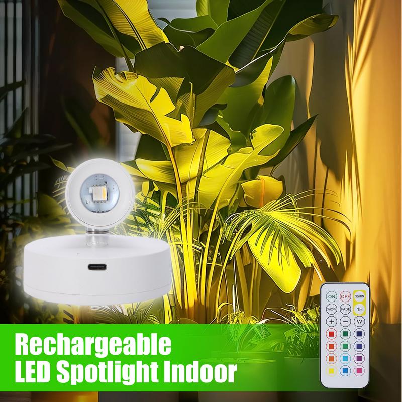 Battery Powered Uplighting Room, Wireless Uplighting For Plants, Rechargeable Accent Spotlights Remote Control