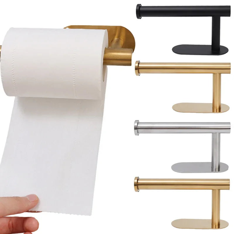 Self Adhesive Toilet Paper Holder Gold Stainless Steel Wall Mount Towel Roll Dispenser No Punching  1