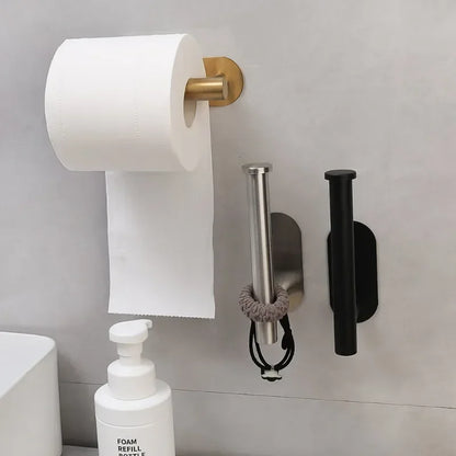 Self Adhesive Toilet Paper Holder, Gold Stainless Steel Wall Mount Towel Roll Dispenser, No Punching Paper Hooks for Bat