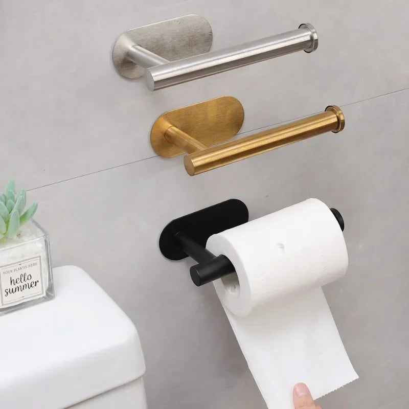 Self Adhesive Toilet Paper Holder Gold Stainless Steel Wall Mount Towel Roll Dispenser No Punching  3