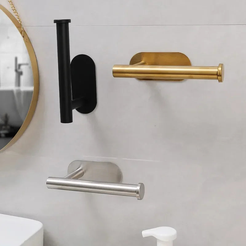 Self Adhesive Toilet Paper Holder Gold Stainless Steel Wall Mount Towel Roll Dispenser No Punching  4
