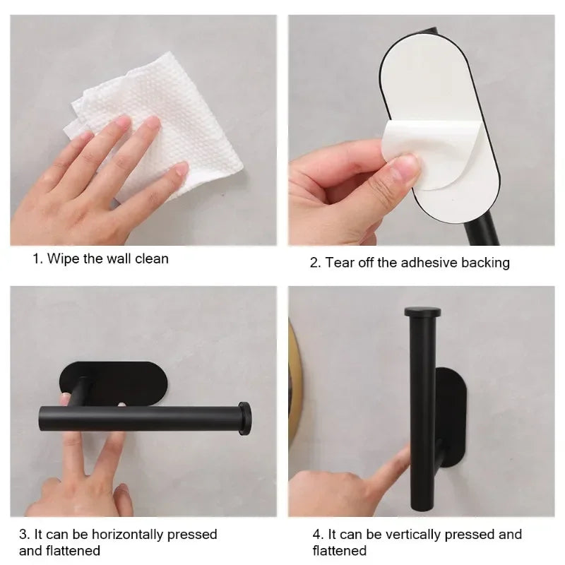 Self Adhesive Toilet Paper Holder Gold Stainless Steel Wall Mount Towel Roll Dispenser No Punching  5