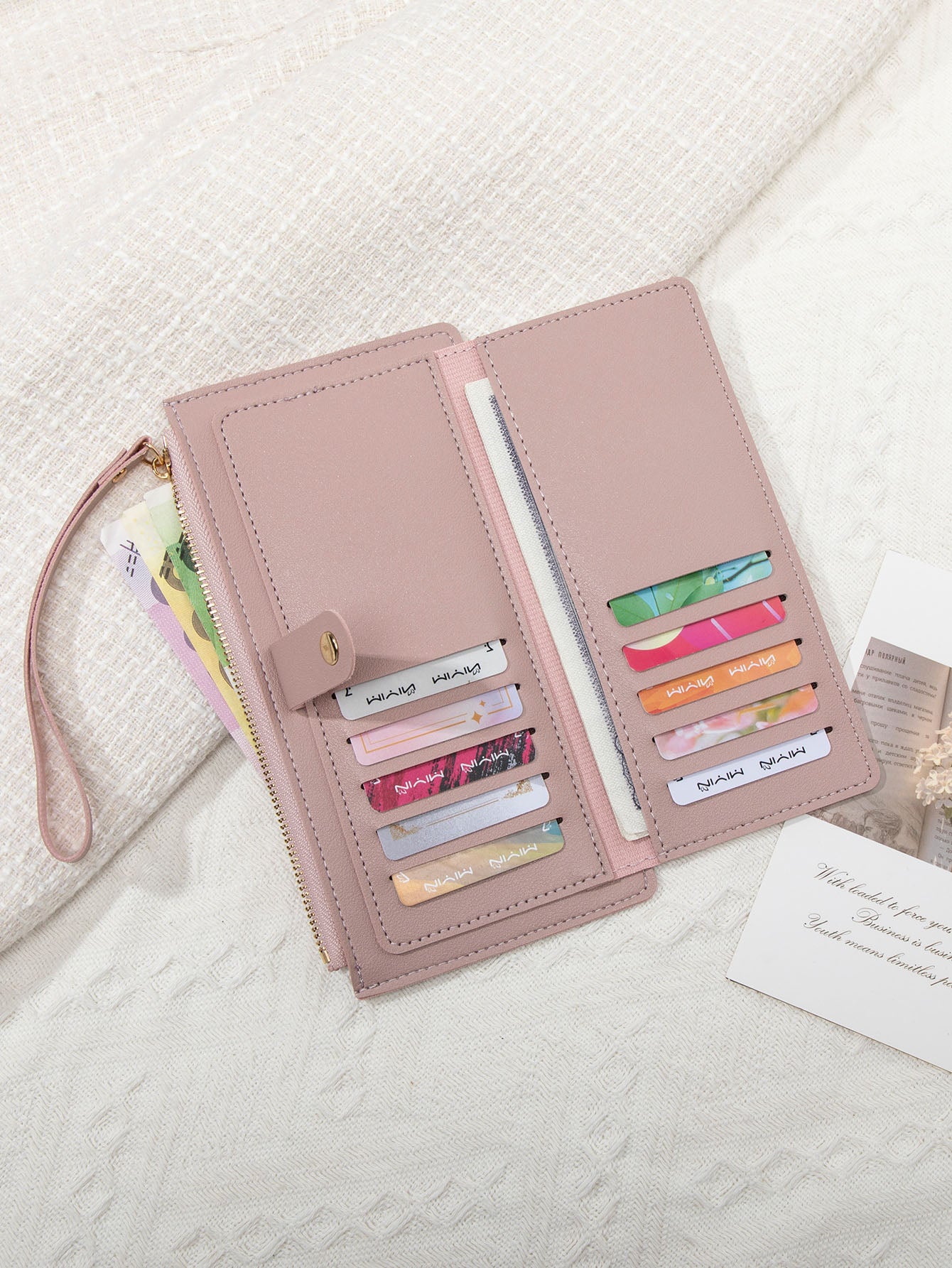 Ultra-Thin Mini PU Leather Women's Long Card Bag, Simple Solid Color Handbag, Credit Card Holder Wallet for Women