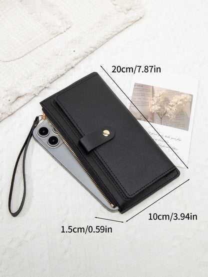 Ultra-Thin Mini PU Leather Women's Long Card Bag, Simple Solid Color Handbag, Credit Card Holder Wallet for Women