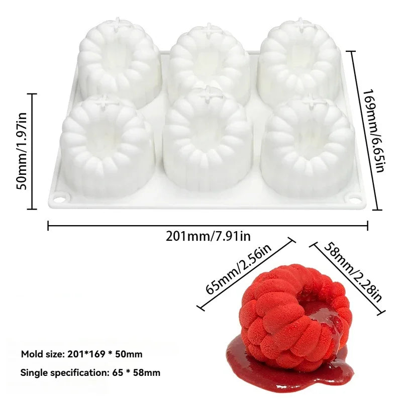 6 Hole Raspberry Mousse Mold DIY Flower Shape Silicone Molds Cake Decorating Tools For French Desse 6