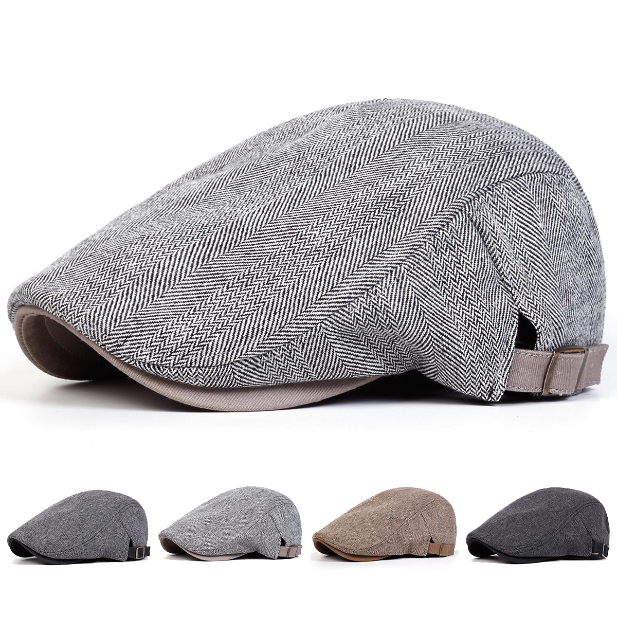 British Painters Hats Men Retro Herringbone Grid Newsboy Cap Adjustable Flat Cap