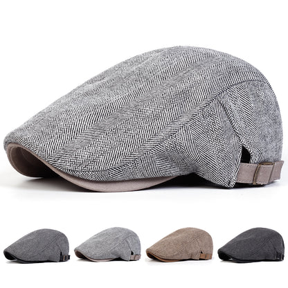 British Painters Hats Men Retro Herringbone Grid Newsboy Cap Adjustable Flat Cap