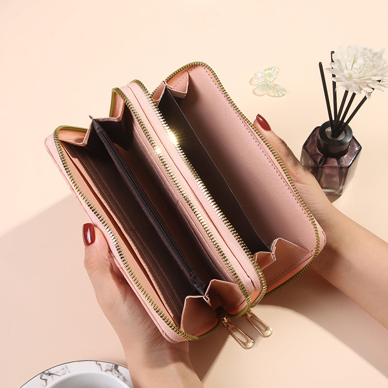 Double Layer Wallet For Women Fashion Long Handbag Zipper Purse With Phone Bag Large Capacity 5
