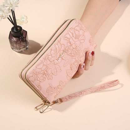 Double Layer Wallet for Women, Fashion Long Handbag, Zipper Purse with Phone Bag, Large Capacity