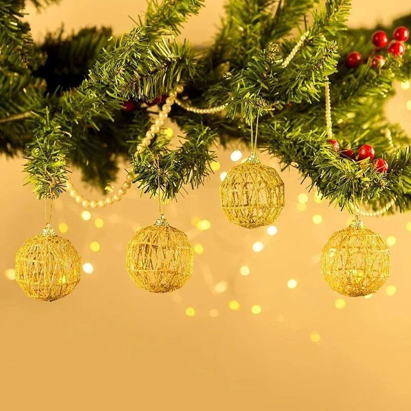 Christmas Gold Ball Ornament Hanging Xmas Tree Baubles Golden Dusted Christmas Decoration Party Tre 2