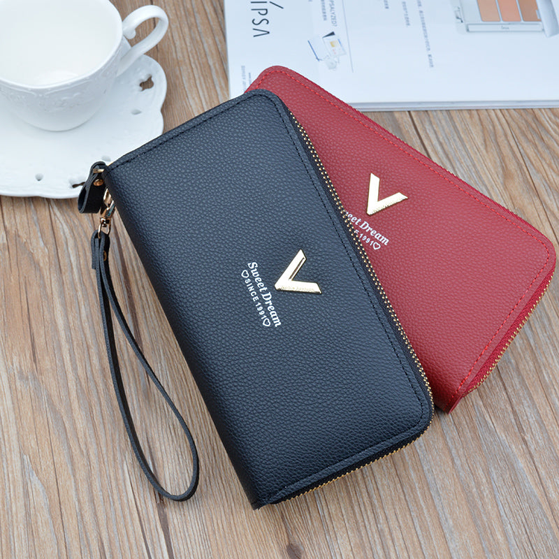 Large Capacity Women Double Zipper Long Wallet PU Leather Money Clutch Cell Phone Bag Credit Cards  6