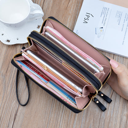 Large Capacity Women Double Zipper Long Wallet PU Leather Money Clutch Cell Phone Bag Credit Cards  7