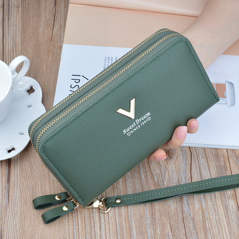 Large Capacity Women Double Zipper Long Wallet PU Leather Money Clutch Cell Phone Bag Credit Cards  2