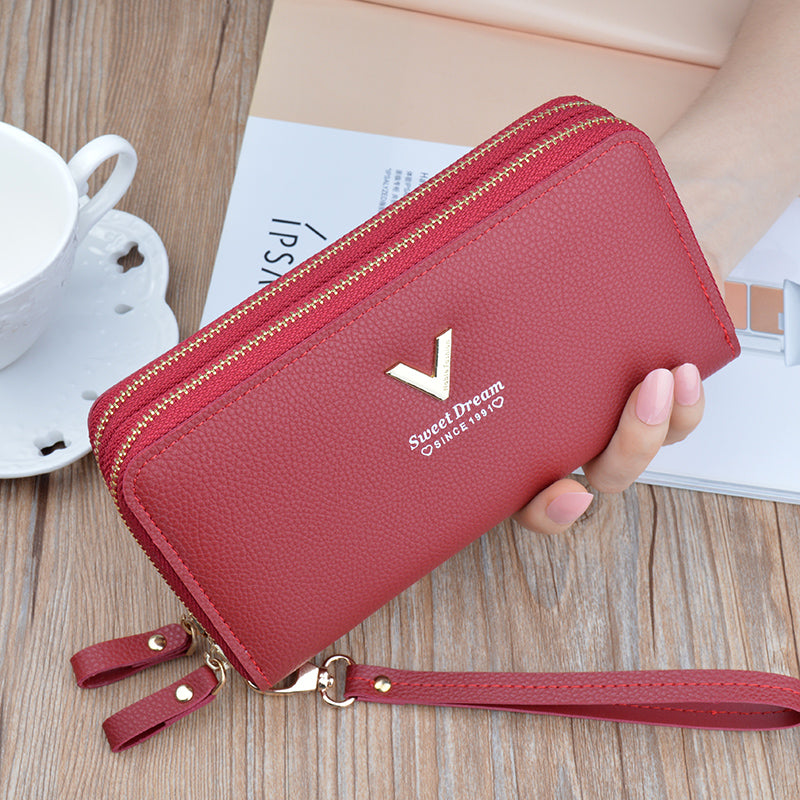 Large Capacity Women Double Zipper Long Wallet PU Leather Money Clutch Cell Phone Bag Credit Cards  4