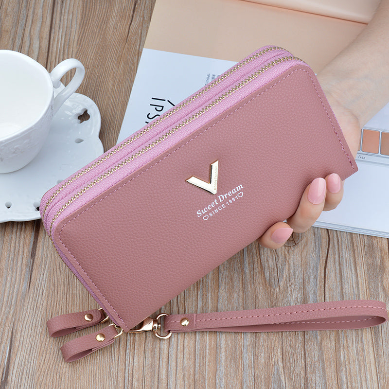Large Capacity Women Double Zipper Long Wallet PU Leather Money Clutch Cell Phone Bag Credit Cards  9