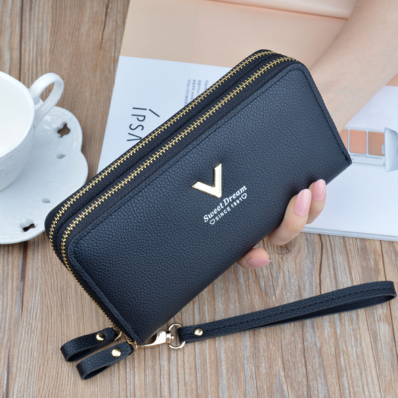 Large Capacity Women Double Zipper Long Wallet PU Leather Money Clutch Cell Phone Bag Credit Cards  5