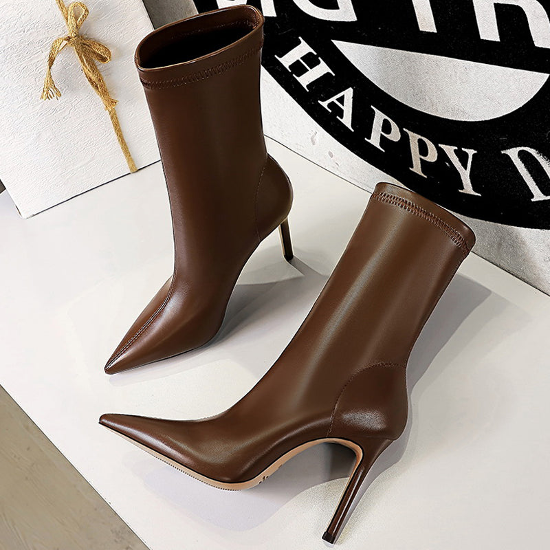 Winter Boots Women Ankle Boots High Heels Leather Boots Ladies Booties Short Boots 1