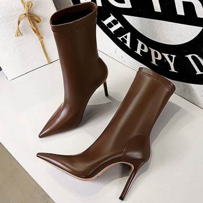 Winter Boots Women Ankle Boots High Heels Leather Boots Ladies Booties Short Boots 1