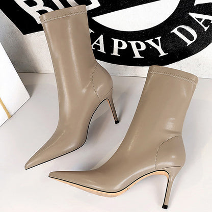 Winter Boots Women Ankle Boots High Heels Leather Boots Ladies Booties Short Boots 2
